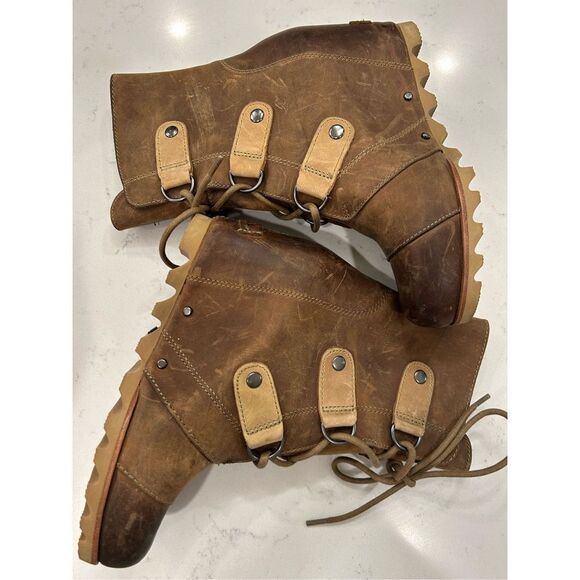 Sorel Joan of Arctic II wedge leather buckle elk boots size 6 tan/brown - Picture 5 of 8